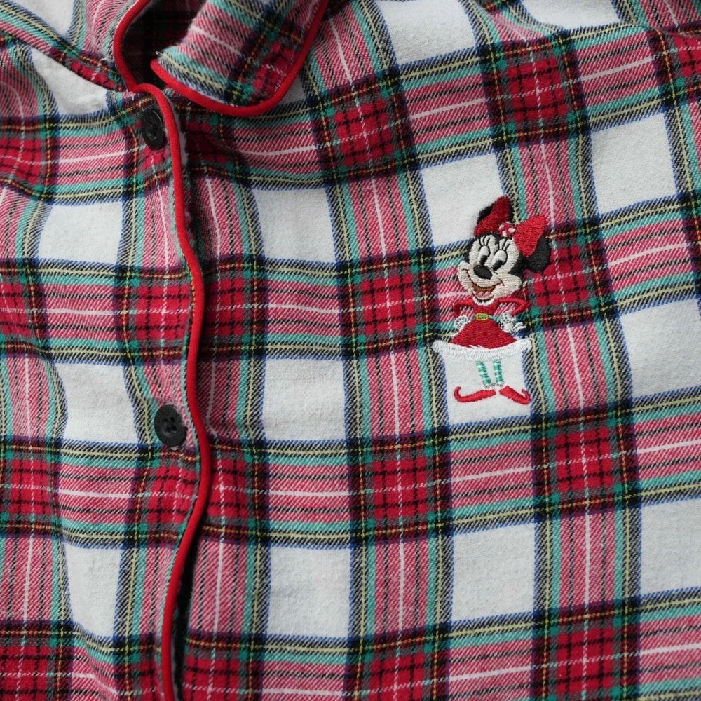 Disney Store Shirt Minnie Mouse Women Flannel Pajama Plaid‎ Button Up Red XL - Picture 11 of 11
